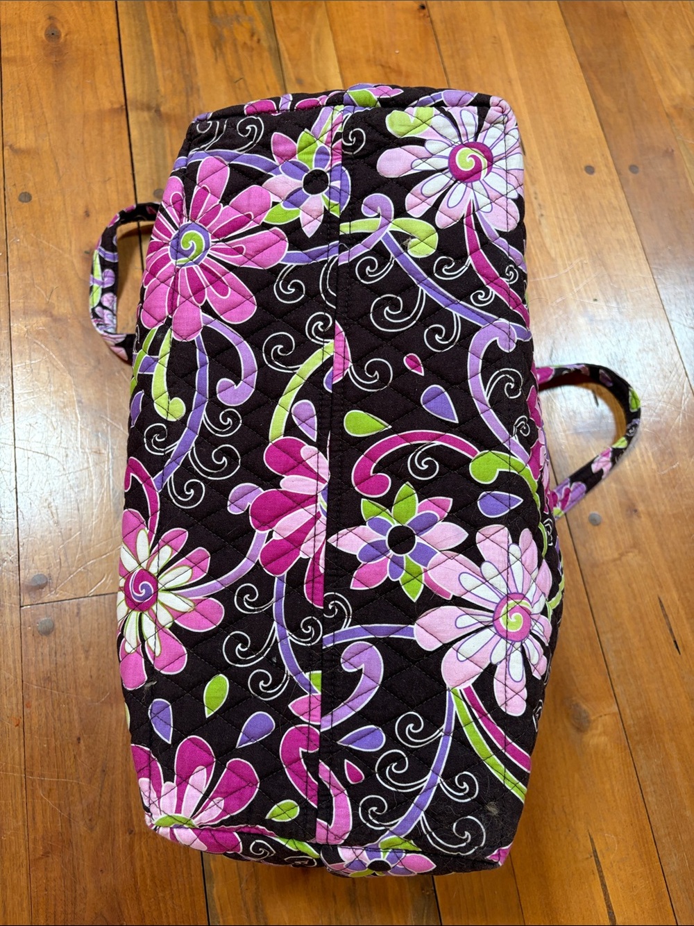 Vera Bradley Black Quilted Tote with Pink & Green Floral Pattern - Picture 5 of 13